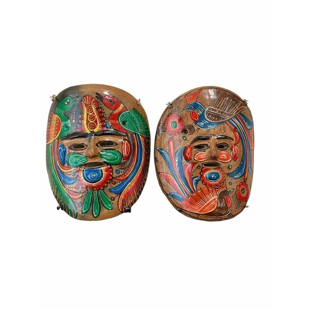 Authentic Mexican Ceramic Hand-Painted Ceramic Masks with Wall Hanger, Home Deco